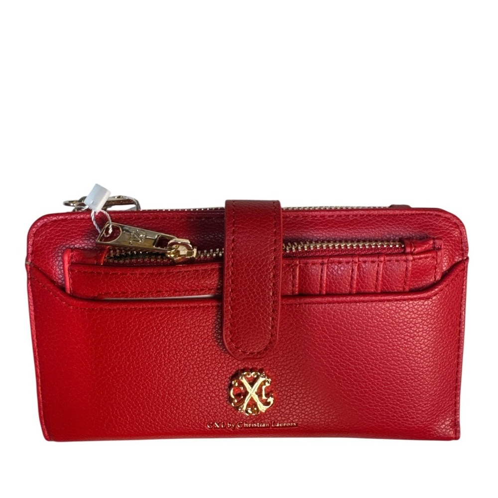 Christian Lacroix Bright Cherry Red Zip Around Wallet Wristlet‎ Clutch NWT